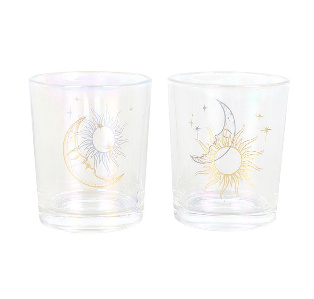 Lot de 2 bougeoirs irisés Soleil & Lune