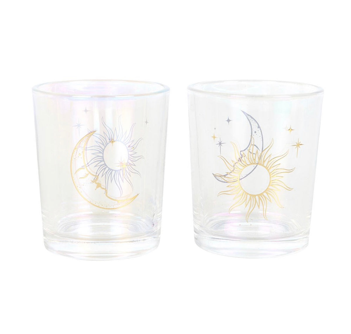Lot de 2 bougeoirs irisés Soleil & Lune
